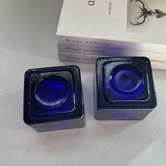 Unbranded Candlestick Holders Set of 2 Square Cube Cobalt Blue 2.5 x 2 - Picture 3 of 9